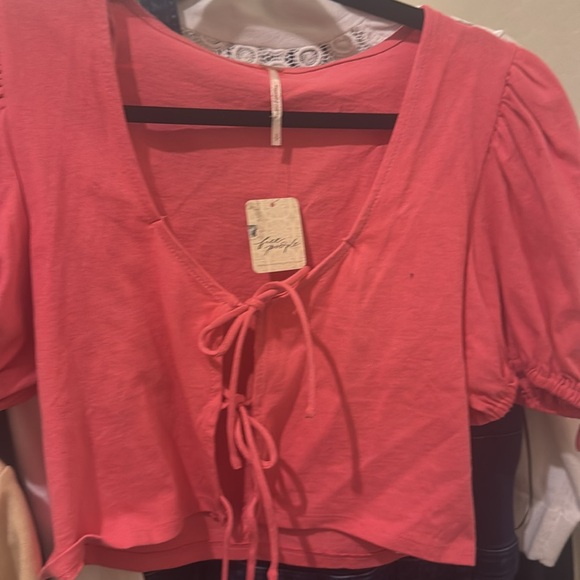 NWT Free People Kitty Tee|Puff Sleeve Tie-Front Tee - Picture 4 of 5